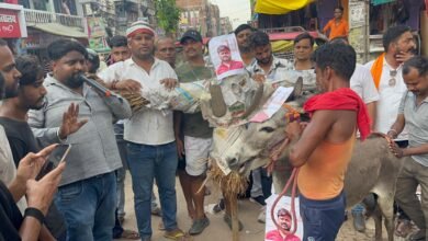 Photo of डुमरांव में जनता का विस्फोट — विधायक का पुतला गधे पर बैठा पूरे शहर में घुमाया , गोला रोड चौक पर दहन